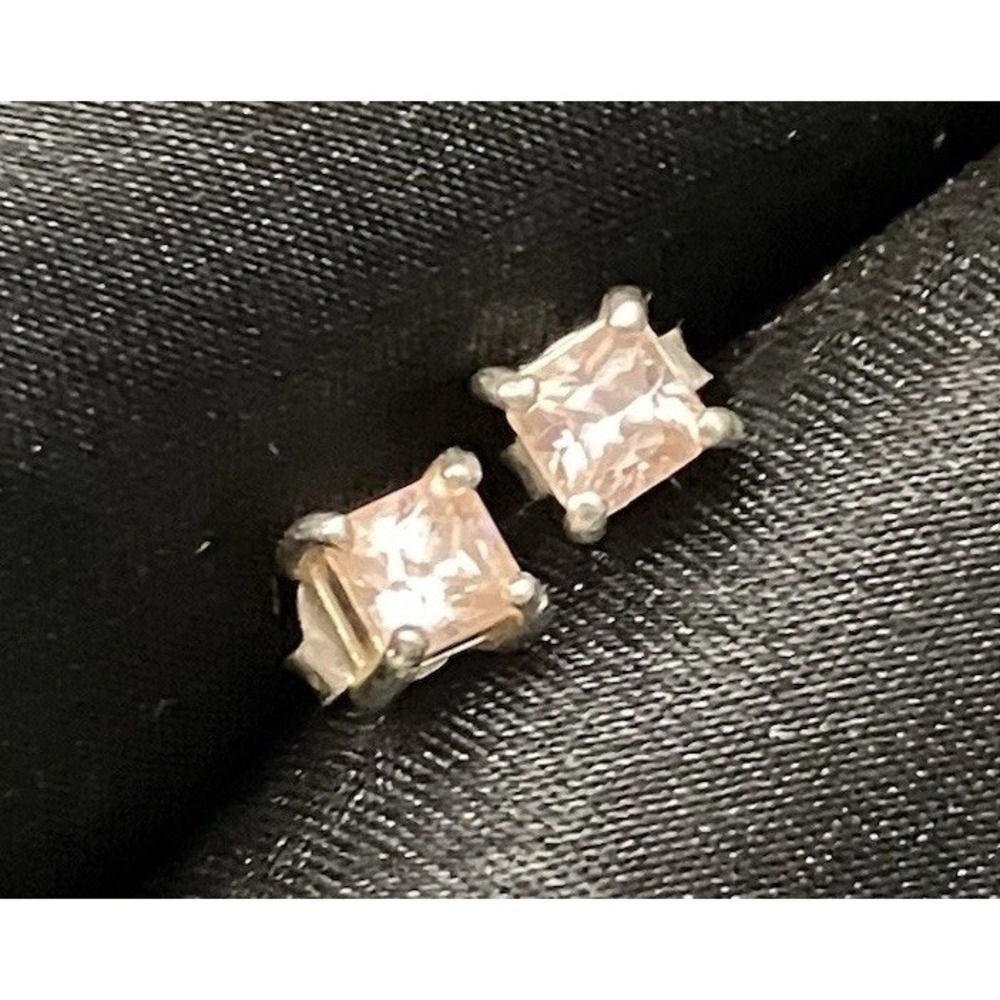 925 Sterling Silver Princess Cut Stud Pink Topaz October Birthstone Earrings